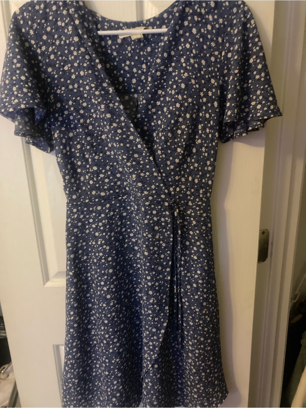 Monteau Navy Blue Floral Wrap Midi Dress
